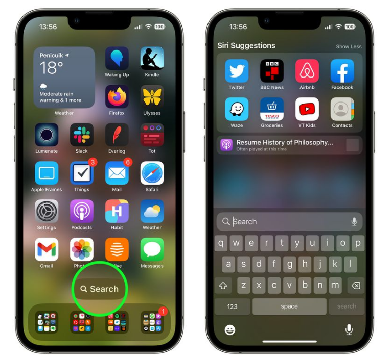 武隆苹果手机维修分享升级到 iOS 16 后，如何删除主屏幕上的搜索按钮 