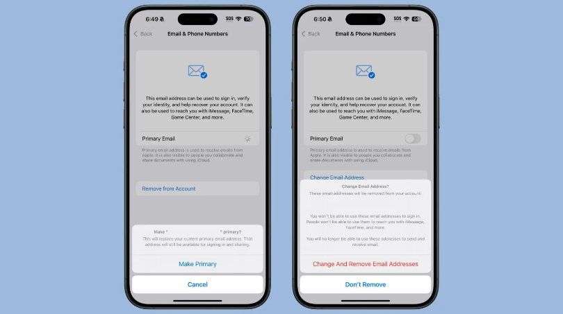 武隆苹果手机维修分享苹果 iOS 18.1 支持设置“主要”邮箱地址并更改 iCloud 邮箱 